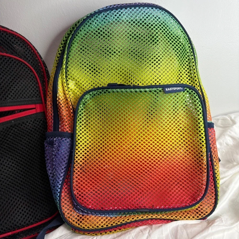 Eastsport Mesh Backpacks 2 Piece Bundle Black Red Rainbow Colorful